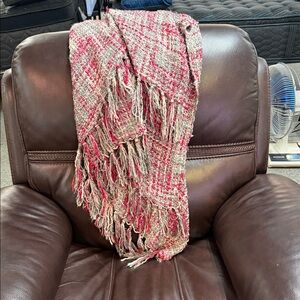 Pink and Gray Fringed Throw Blanket